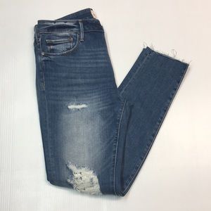 Driftwood Jackie High Rise Lace Patchwork Distressed Jeans. Sz 28